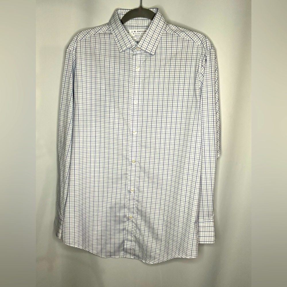 Men’s Blue Plaid long sleeve dress shirt by J. M. Haggar